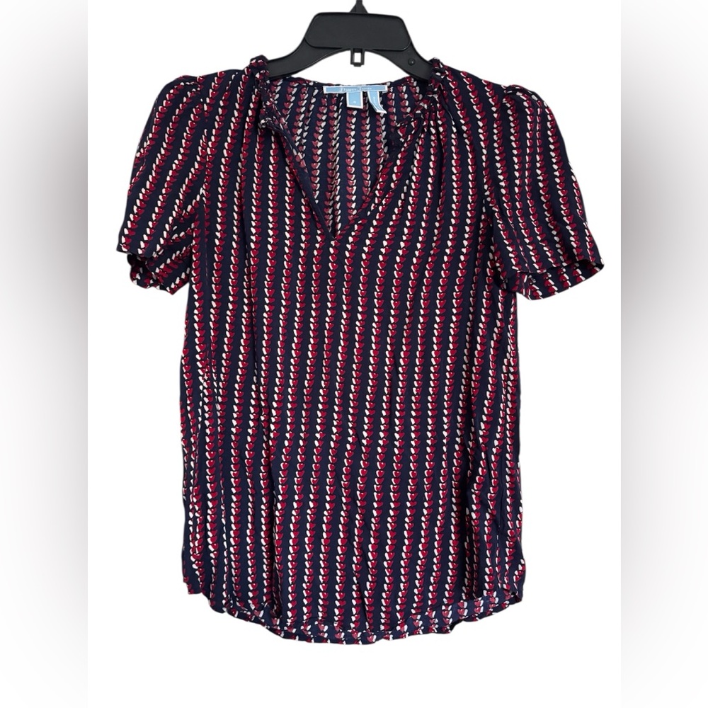 Draper James Navy and Red Striped Blouse